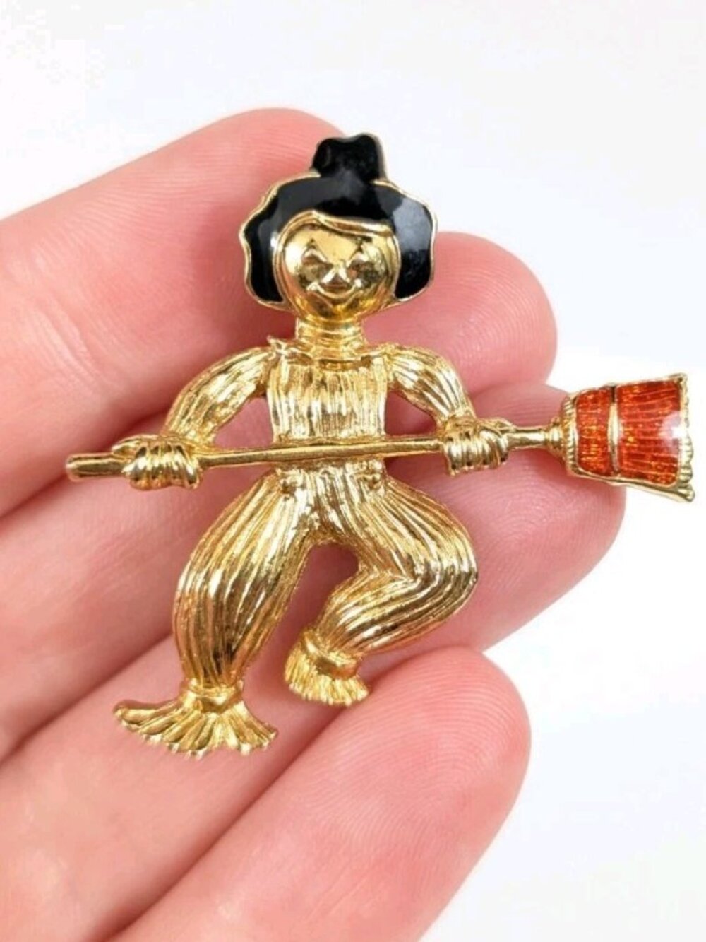 Halloween Scarecrow Gold Toned Brooch Autumn Brooch Pin